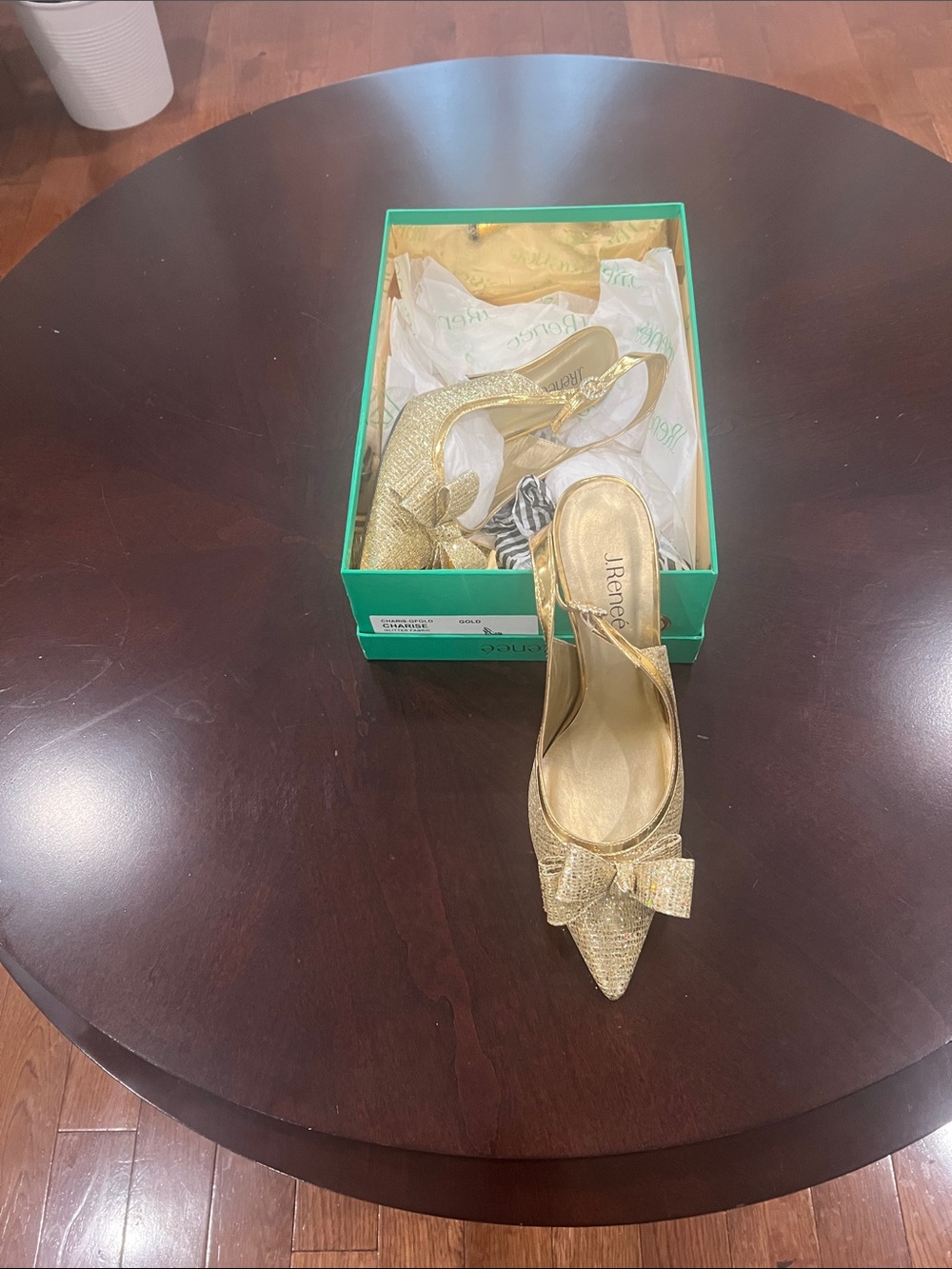 J.Renee Gold Pointed Toe Bow Slingback Mules